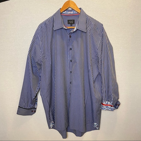 NXT Striped Dress Shirt Contrast Cuffs & Collar Blue Men’s Size 2X - Picture 1 of 11